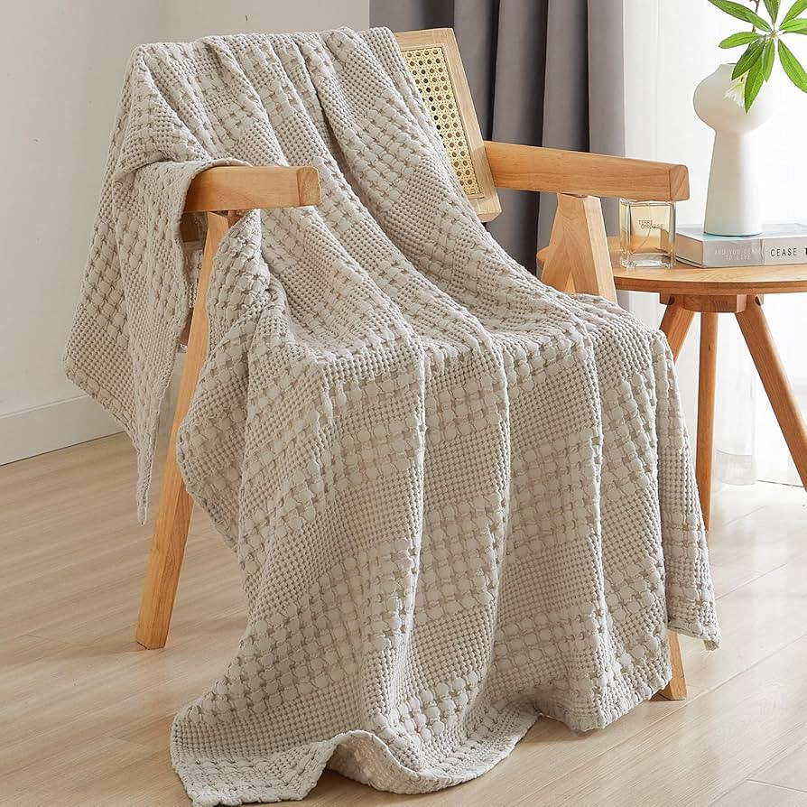 PHF 100% Cotton Waffle Weave Throw Blanket - Lightweight Washed Cotton Throw Blanket for Spring &... | Amazon (US)