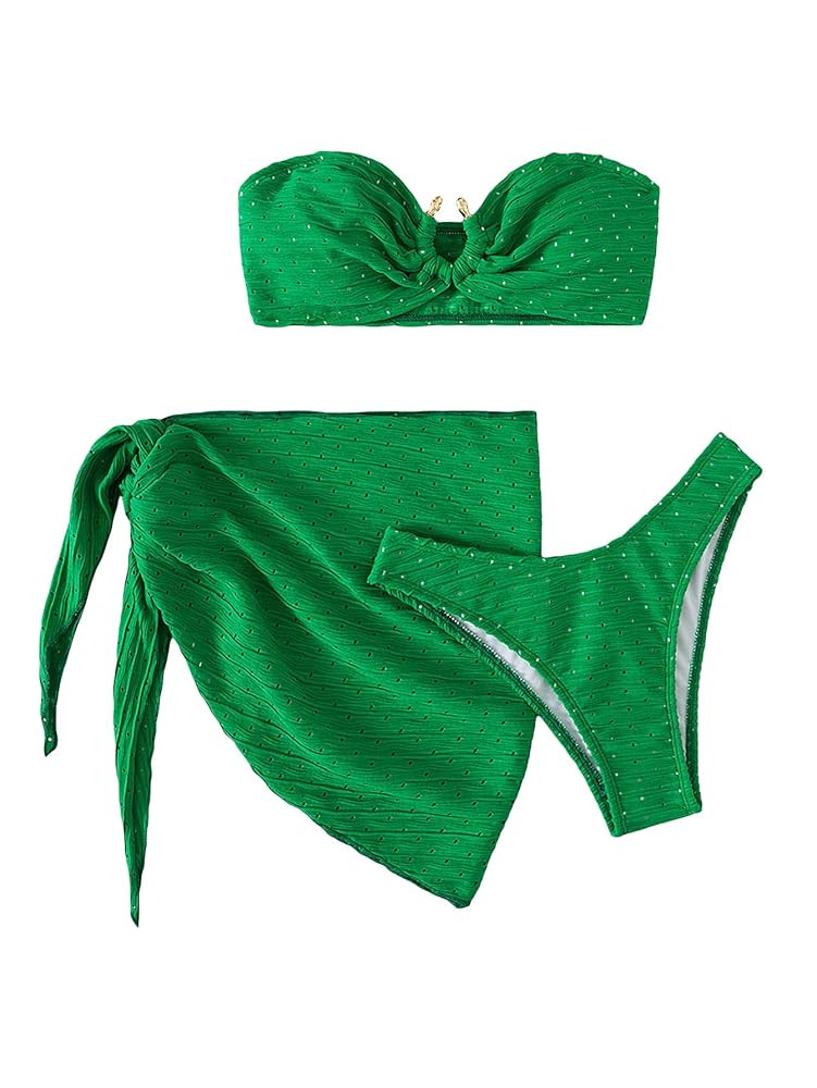 GORGLITTER Women's 3 Piece Swimsuit Strapless Bandeau High Cut Thong Ring Bikini Set with Cover U... | Amazon (US)