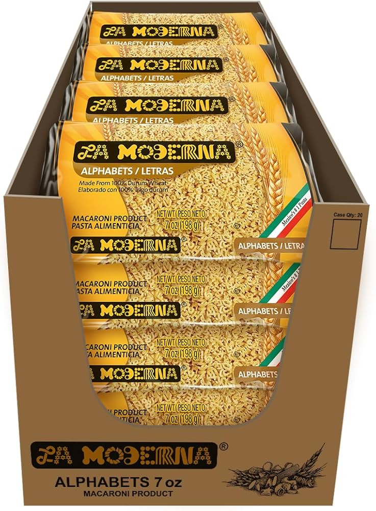 La Moderna Alphabet Pasta, Noodles, Durum Wheat, Protein, Fiber, Vitamins, 7 Oz, Pack of 20 | Amazon (US)