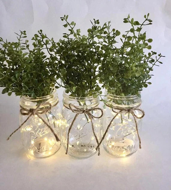 Lighted Mason Jars Christmas Light Centerpiece Rustic | Etsy | Etsy (US)