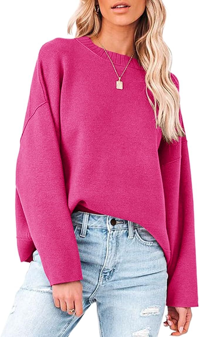 Womens Long Batwing Sleeve Crewneck Pullover Sweater Oversized Soft Casual Loose Chunky Fall K... | Amazon (US)