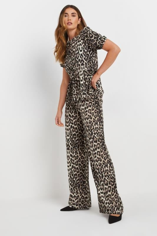 LTS Tall Beige Brown Leopard Print Wide Leg Trousers | Long Tall Sally