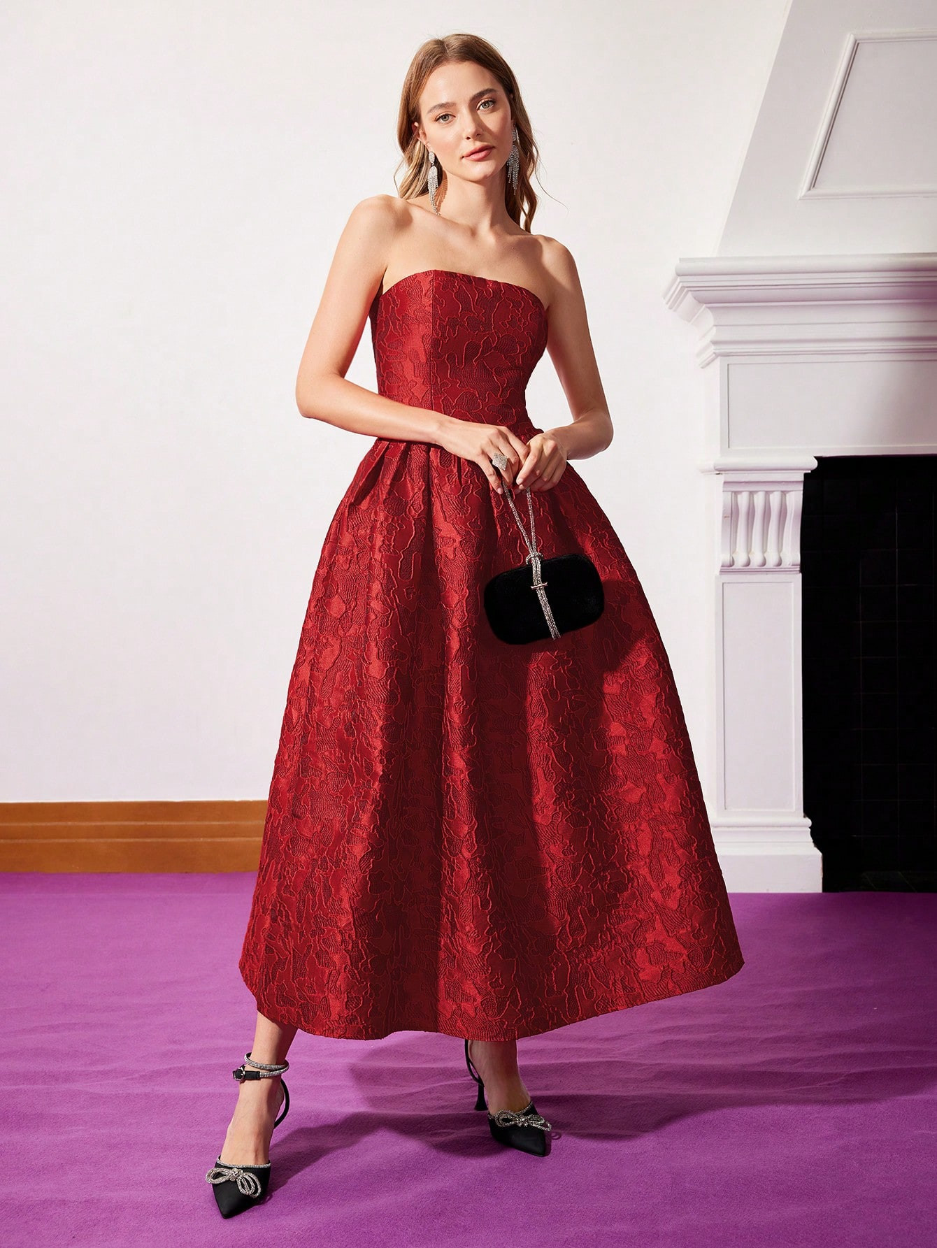 MOTF PREMIUM STRAPLESS JACQUARD DRESS | SHEIN