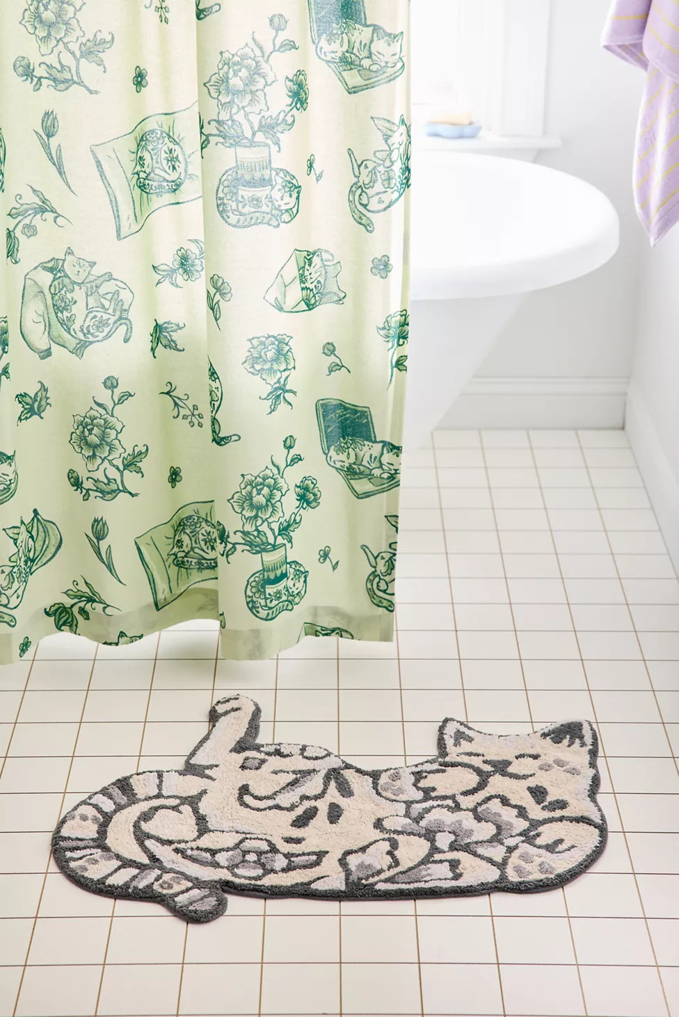 Delft Cat Shaped Tufted Bath Mat | Urban Outfitters (US and RoW)