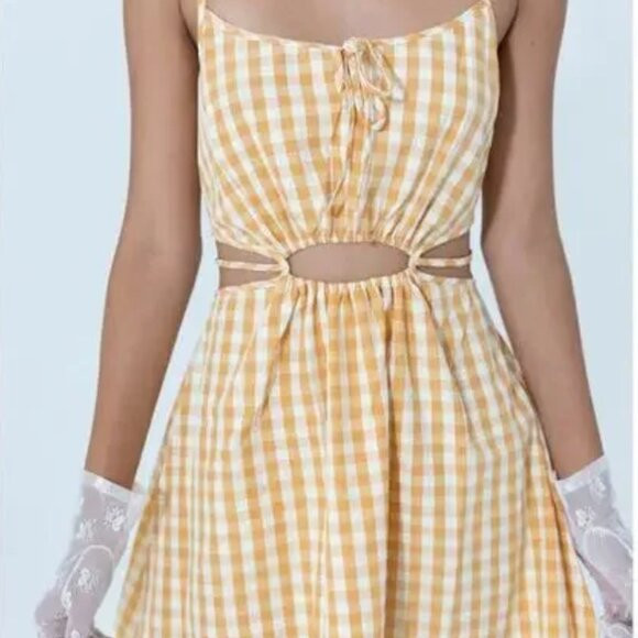 Find Me Now Gingham Sacha Mini Dress in Cornsilk with Cutouts and Pockets - M | Poshmark