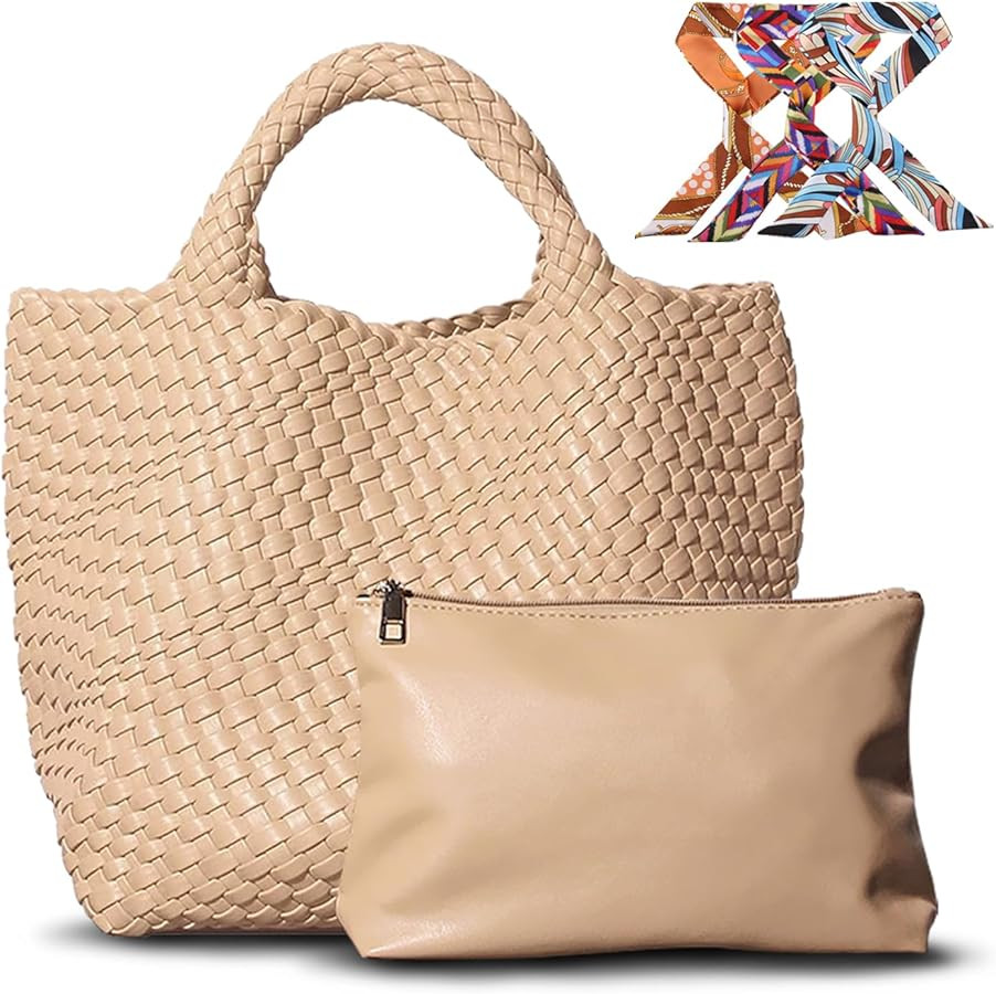 woven bag,Fashion Woven Tote Bag for Women with Purse,Large Soft Vegan Leather Bag,beach tote Wov... | Amazon (US)