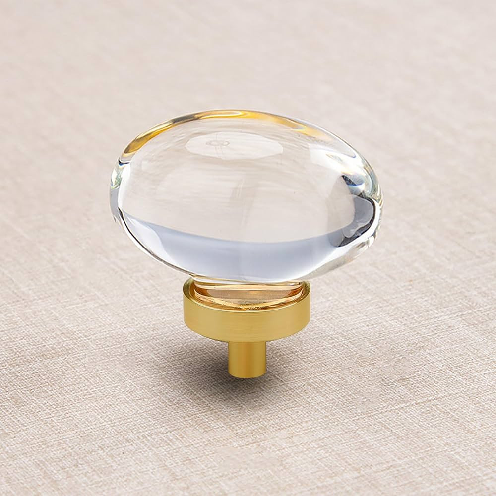 CLCTK 8 Pack Glass Cabinet Knobs and Pulls, Oval Crystal Knobs for Dresser Drawers, Satin Brass/G... | Amazon (US)