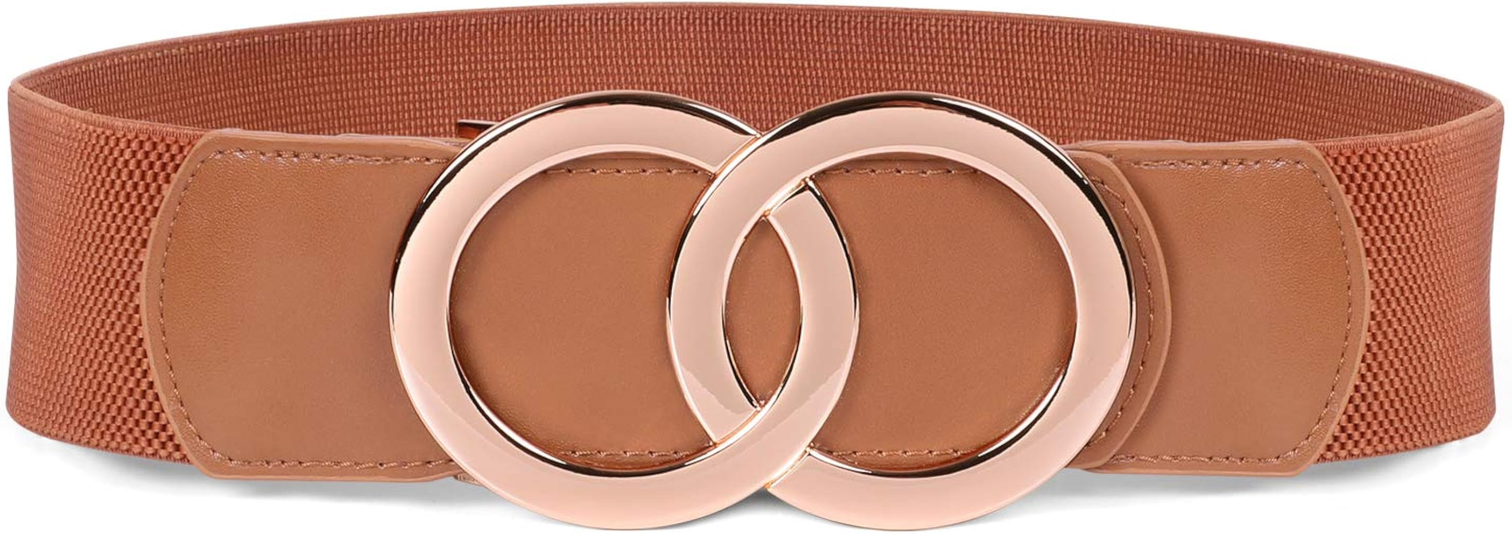 JASGOOD Women Stretchy Wide Waist Belts, Ladies Elastic Belt for Dresses Double Ring Buckle | Amazon (US)
