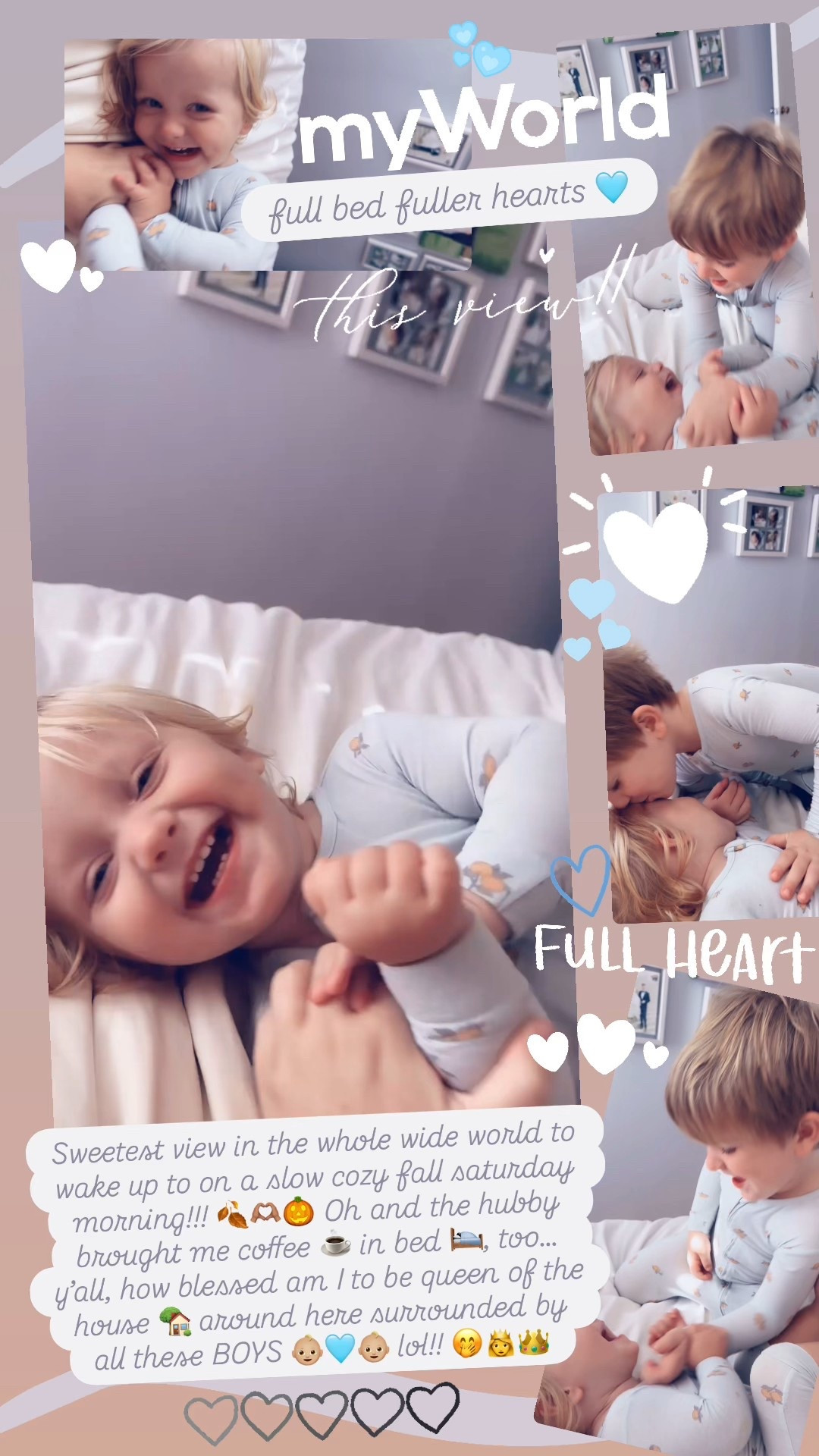 Sweetest view in the whole wide world to wake up to on a slow cozy fall saturday morning!!! 🍂🫶🏽🎃 Oh and the hubby brought me coffee ☕️ in bed 🛌, too… y’all, how blessed am I to be queen of the house 🏡 around here surrounded by all these BOYS 👶🏼🩵👶🏼 lol!! 🤭👸👑