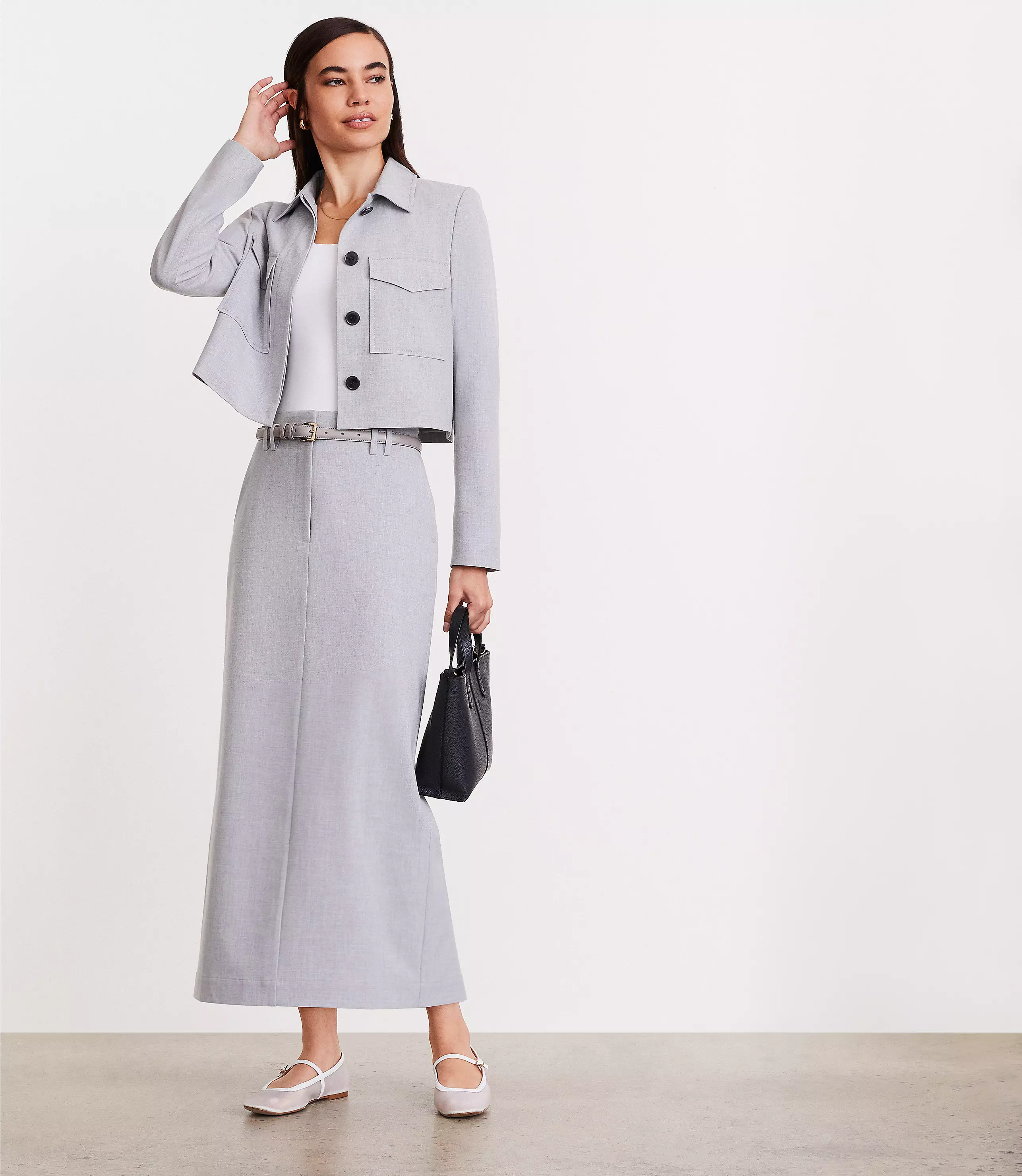 LOFT Versa Heathered Seasonless Stretch Maxi Pocket Skirt | LOFT