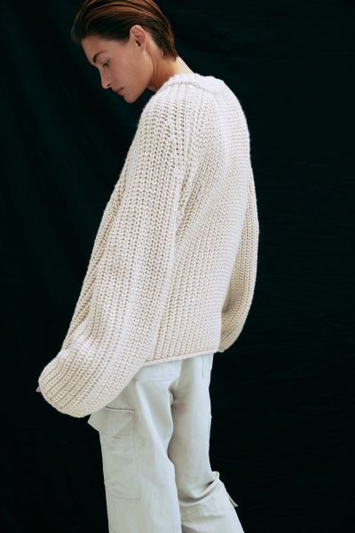 Oversized Rib-knit Sweater - Light beige - Ladies | H&M US | H&M (US + CA)
