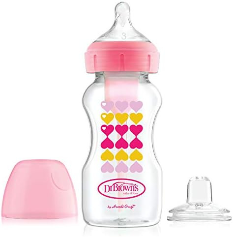 Dr. Brown's Options+ Anti-Colic Wide-Neck Baby Bottle to Sippy Bottle Starter Kit - Pink - 9oz - 6m+ | Amazon (US)