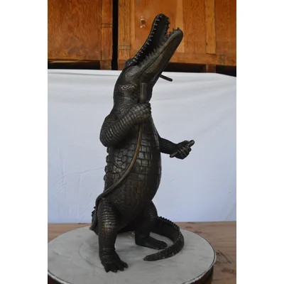 Alligator having fun bronze statue - fountain - Size: 15"L x 15"W x 31"H. | Wayfair North America