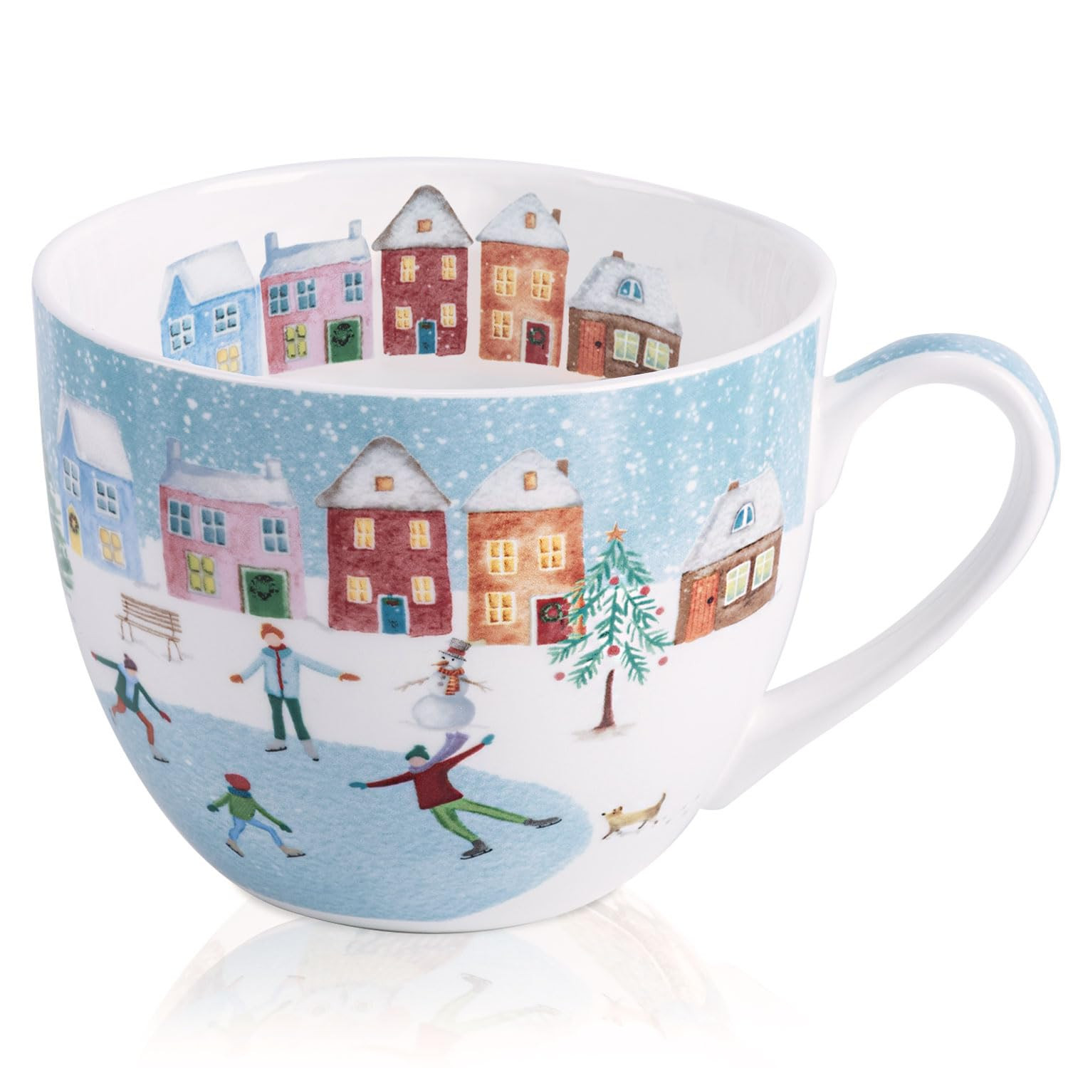 Christmas Skating Mug - 20 oz Bone China Winter Coffee Mugs with Snowy Village, Perfect Holiday a... | Amazon (US)