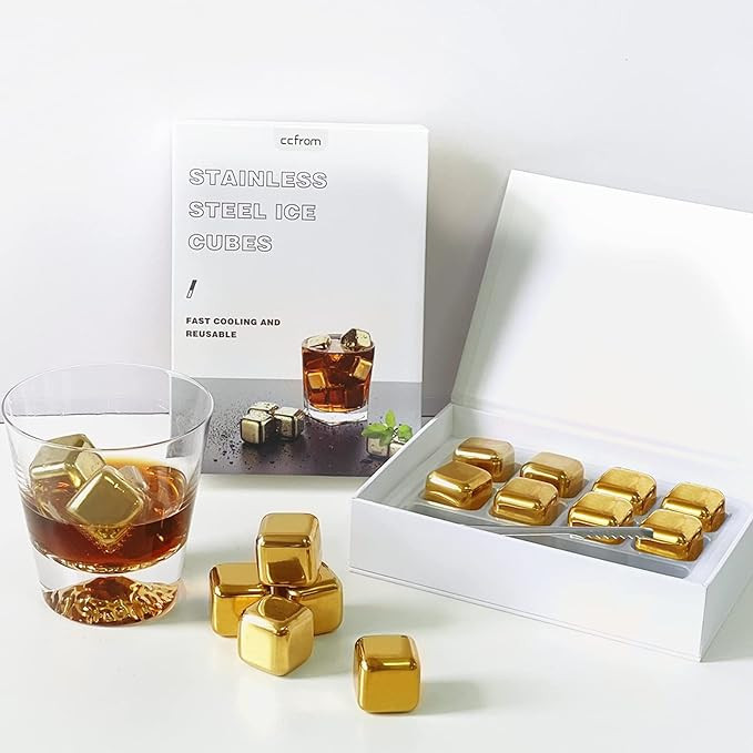 Stainless steel whiskey golden ice cubes, reusable beverage ice cubes, men's, father, best man, h... | Amazon (US)