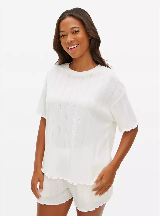 White Pointelle Co-ord Pyjama Top L | Tu Clothing