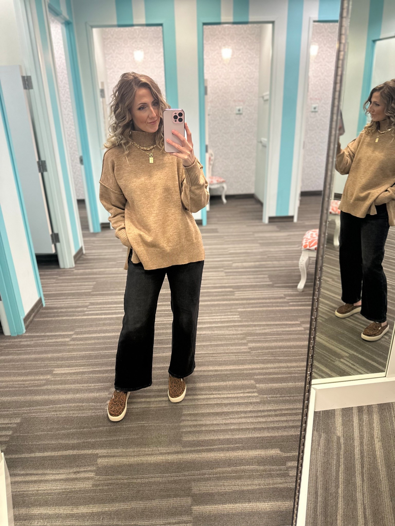 Small in turtleneck and pants. 

#LTKootd #LTKmomlife #LTKgrwm