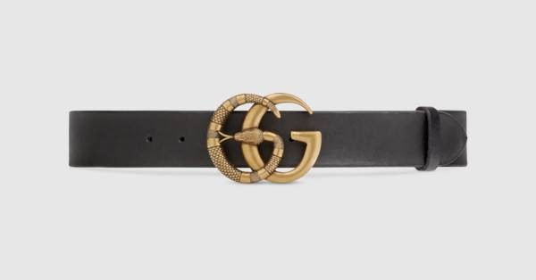 Leather belt with Double G buckle with snake | Gucci (US)