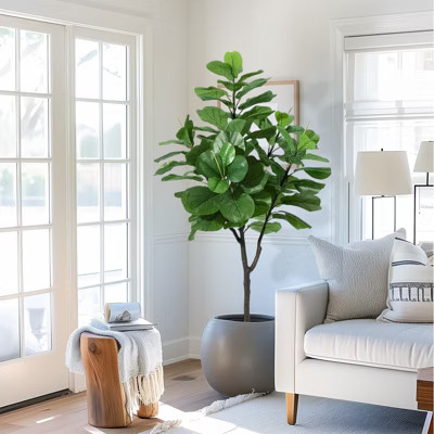 6ft Large Artificial Fiddle Leaf Fig Tree - 86 Lifelike Faux Ficus Leaves, Potted with Dry Glass. Low-Care Faux Plant for Home, Office Decor | Target