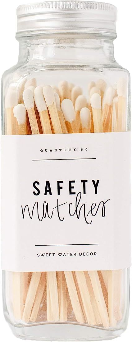 Sweet Water Decor White Safety Matches - Glass Jar | Approx. 60 Strike On Bottle Long Matches | B... | Amazon (US)