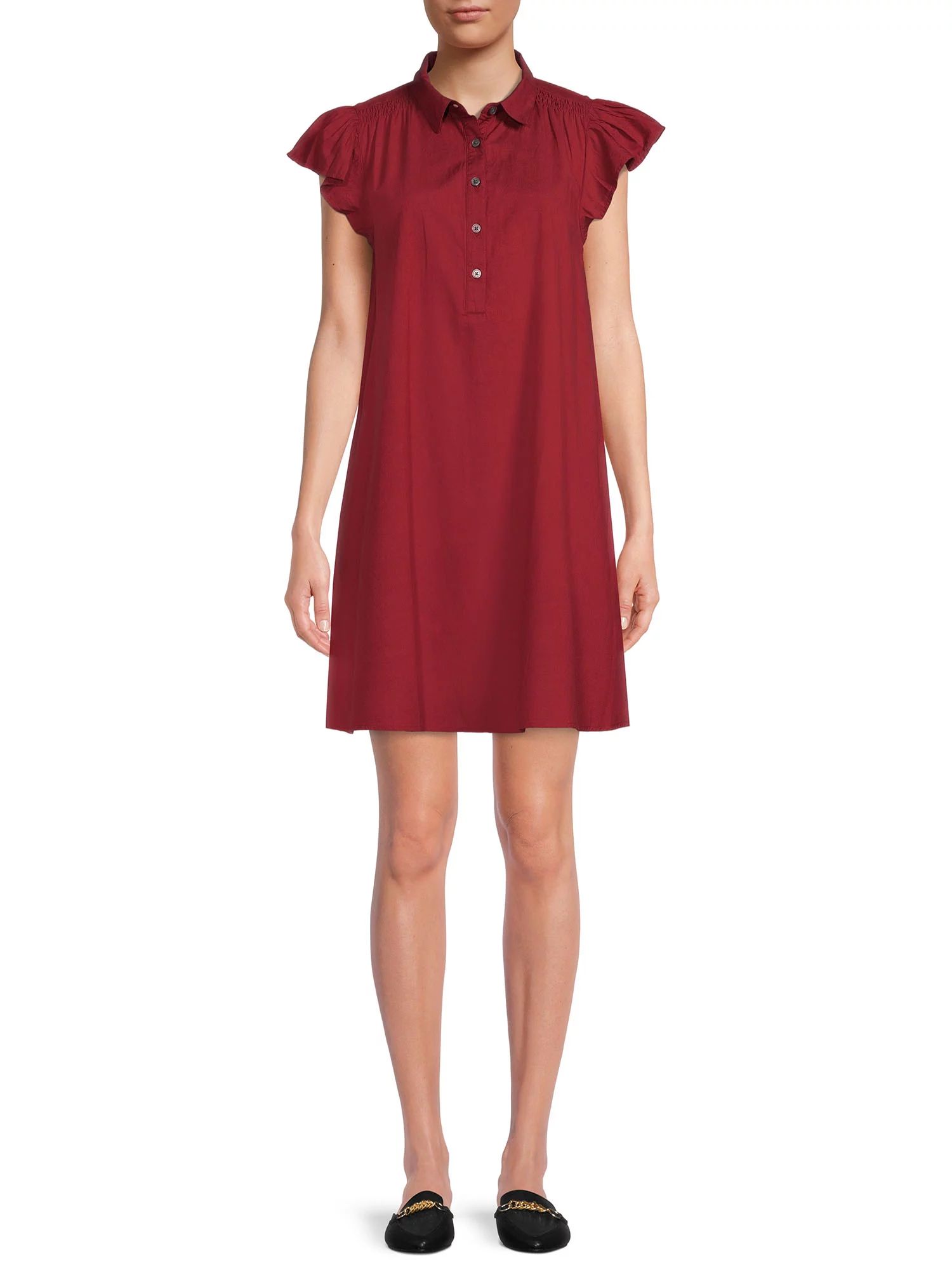 Time and Tru Women's Dress with Flutter Sleeves - Walmart.com | Walmart (US)