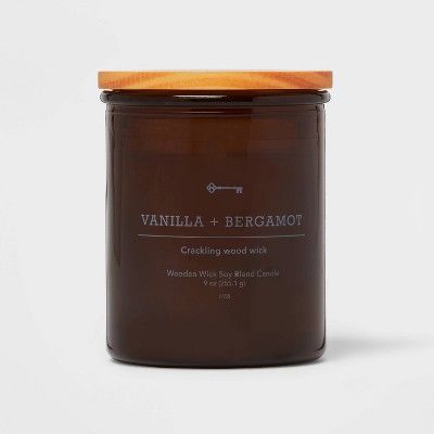 Lidded Glass Jar Crackling Wooden Wick Candle Vanilla and Bergamot - Threshold™ | Target