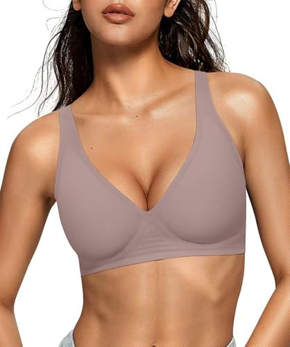 OEAK Womens Deep V Bras Wireless Comfortable Bra Supportive No Underwire Bras Tshirt Push Up Bralettes Plunge Seamless Bra Grey S | Amazon (US)