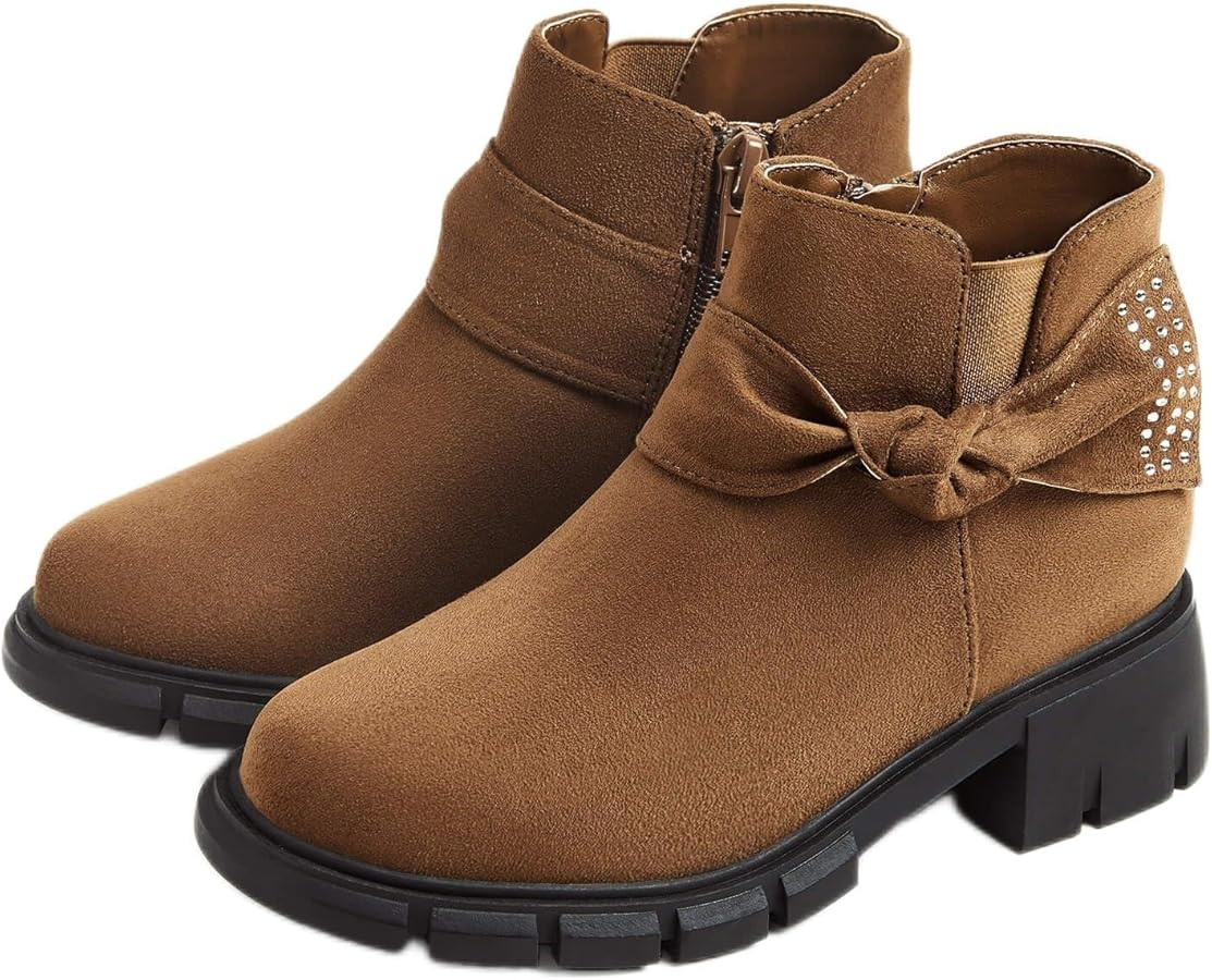 Coutgo Girls Ankle Boots Low Block Heel Glitter Bowknot Zipper Chelsea Booties Little Kid Big Kid... | Amazon (US)