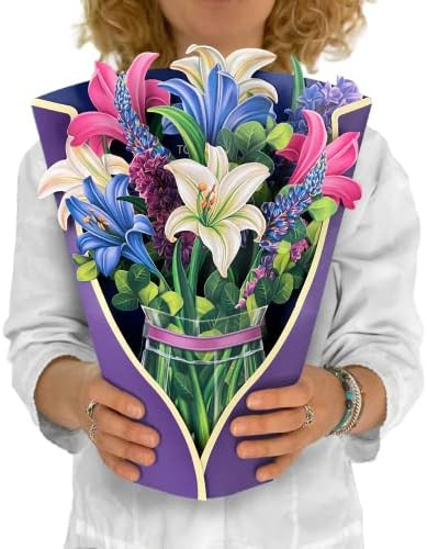 FreshCut Paper Pop Up Cards, Lillies & Lupines, 12 inch Life Sized Forever Flower Bouquet 3D Popu... | Amazon (US)