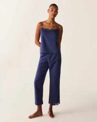 Women's Voile Fleur Cami Pant Set in Navy M | Petite Plume
