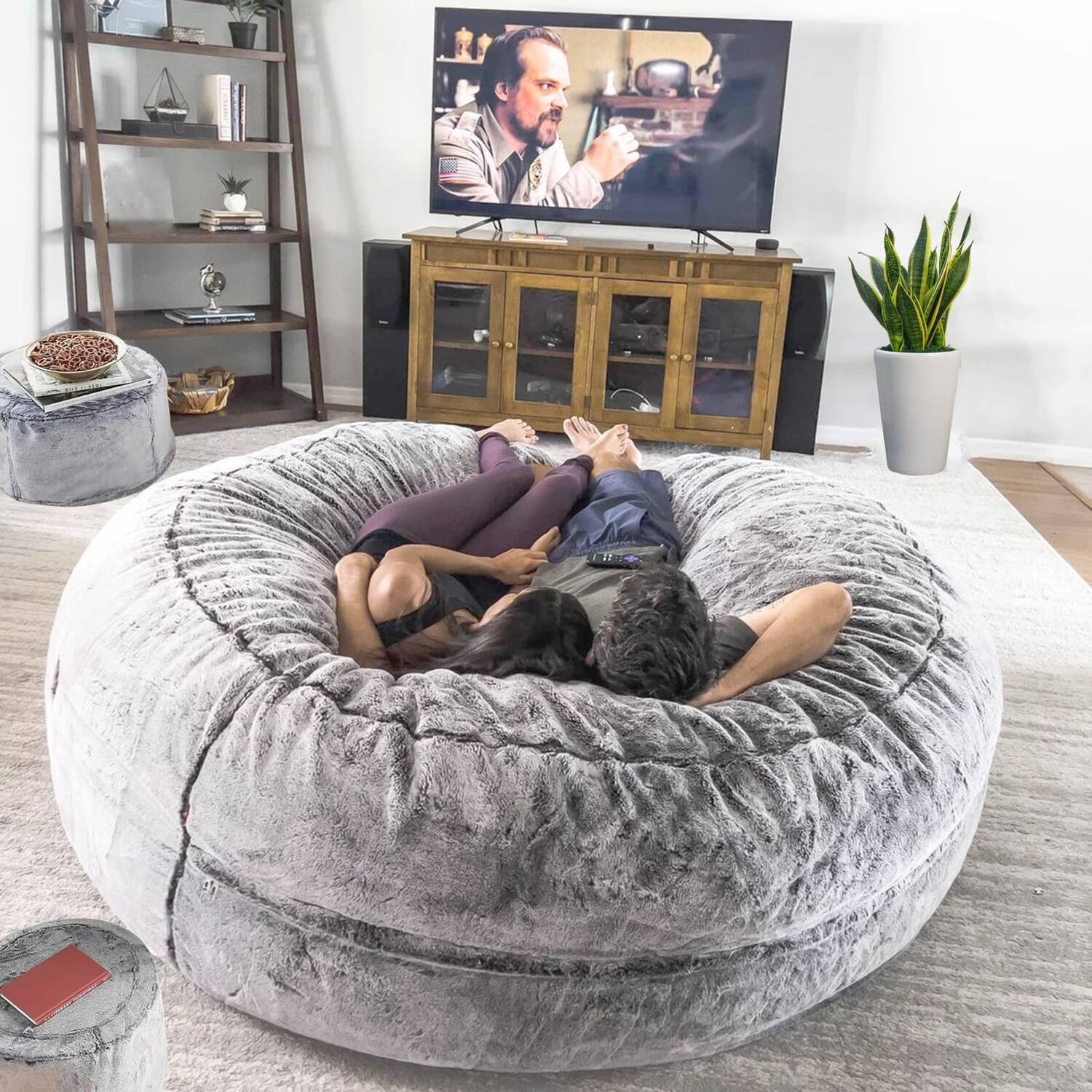 PO3TICJUNKI3 - Bean Bag Chairs For Adults Oversize Giant Beanbag Chair Cover Without Filler Round Fluffy Comfortable Big C - Light Gray | Best Buy U.S.
