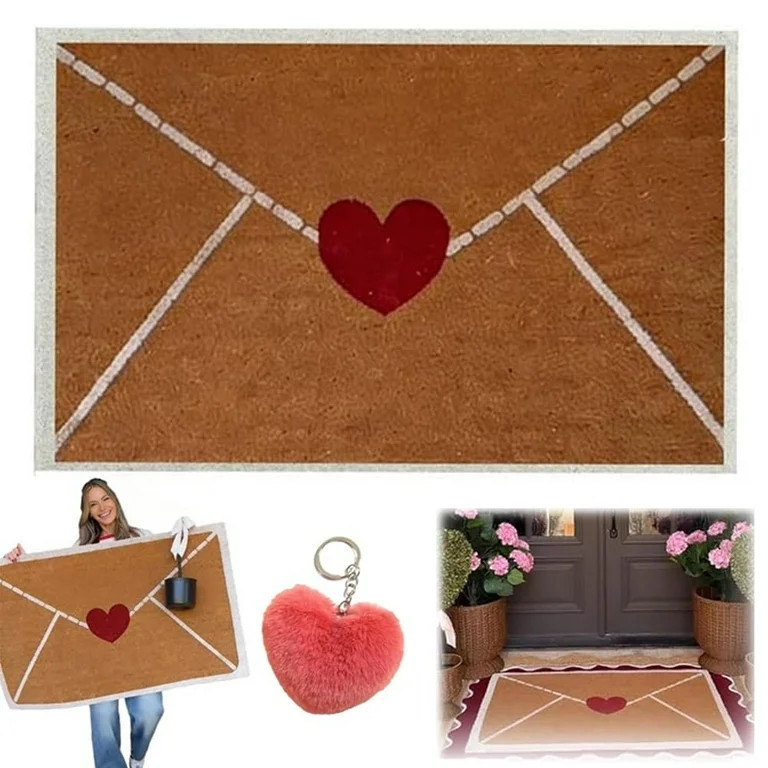 Valentine Rug Outdoor - Envelope Heart Artificial Coir Door Mat - Valentine's Day Red Heart Heart... | Walmart (US)