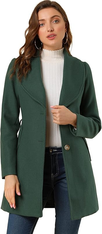 Allegra K Women's Shawl Collar Single Breasted Winter Long Belted Coat | Amazon (US)