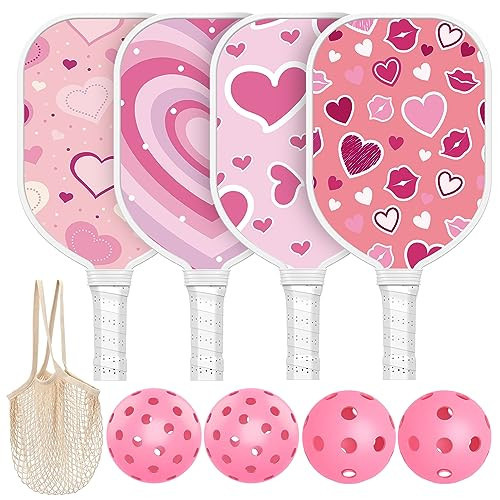 Pickleball Paddles, Pink Pickleball Set of 4 with 4 Premium Wood Pickleball Paddles, 4 Pickleball Balls and 1 Carry Bag Ergonomic Cushion Grip for Beginners & Intermediate Players Indoor & Outdoor | Amazon (US)