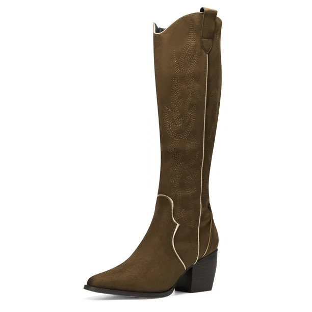 Dream Pairs Womens Cowboy Boots, Comfortable Pull On Zipper Chunky Heel Pointed Toe Embroidered W... | Walmart (US)