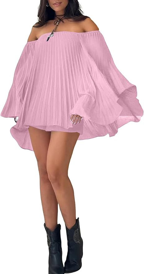 Ophestin Women's 2 Piece Pleated Outfits Off Shoulder Oversized 3/4 Cape Sleeve Shirt Shorts Set ... | Amazon (US)