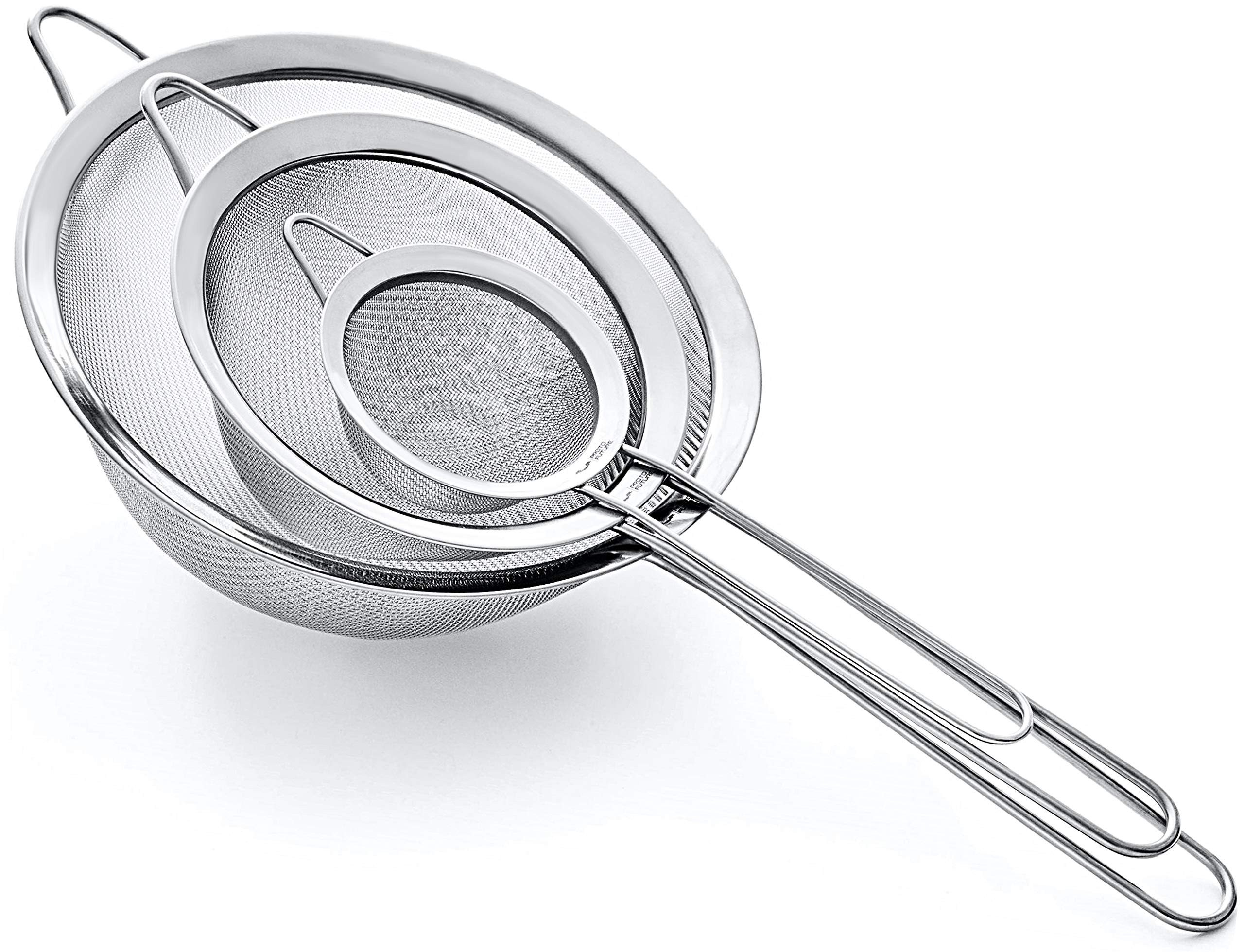 Strainer Set Fine Mesh – Premium 304 Stainless Steel (18/8) – 8″, 5.5″ and 3.3″ Sturdy ... | Amazon (US)