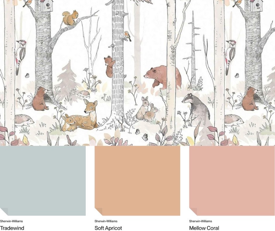 Vintage inspired woodland creature wallpaper with paint colors 

#LTKFamily #LTKKids #LTKHome