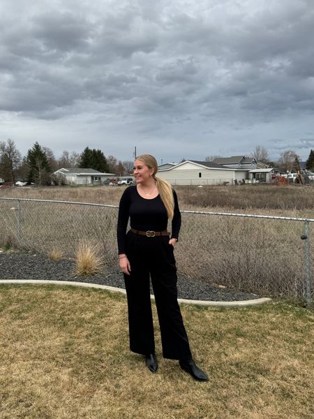 My work outfit, perfect for the office and work meetings! There are so many color options of both the bodysuit and wide leg trousers! Such a flattering bodysuit too! 

#LTKworkwear #LTKmidsize #LTKfindsunder50