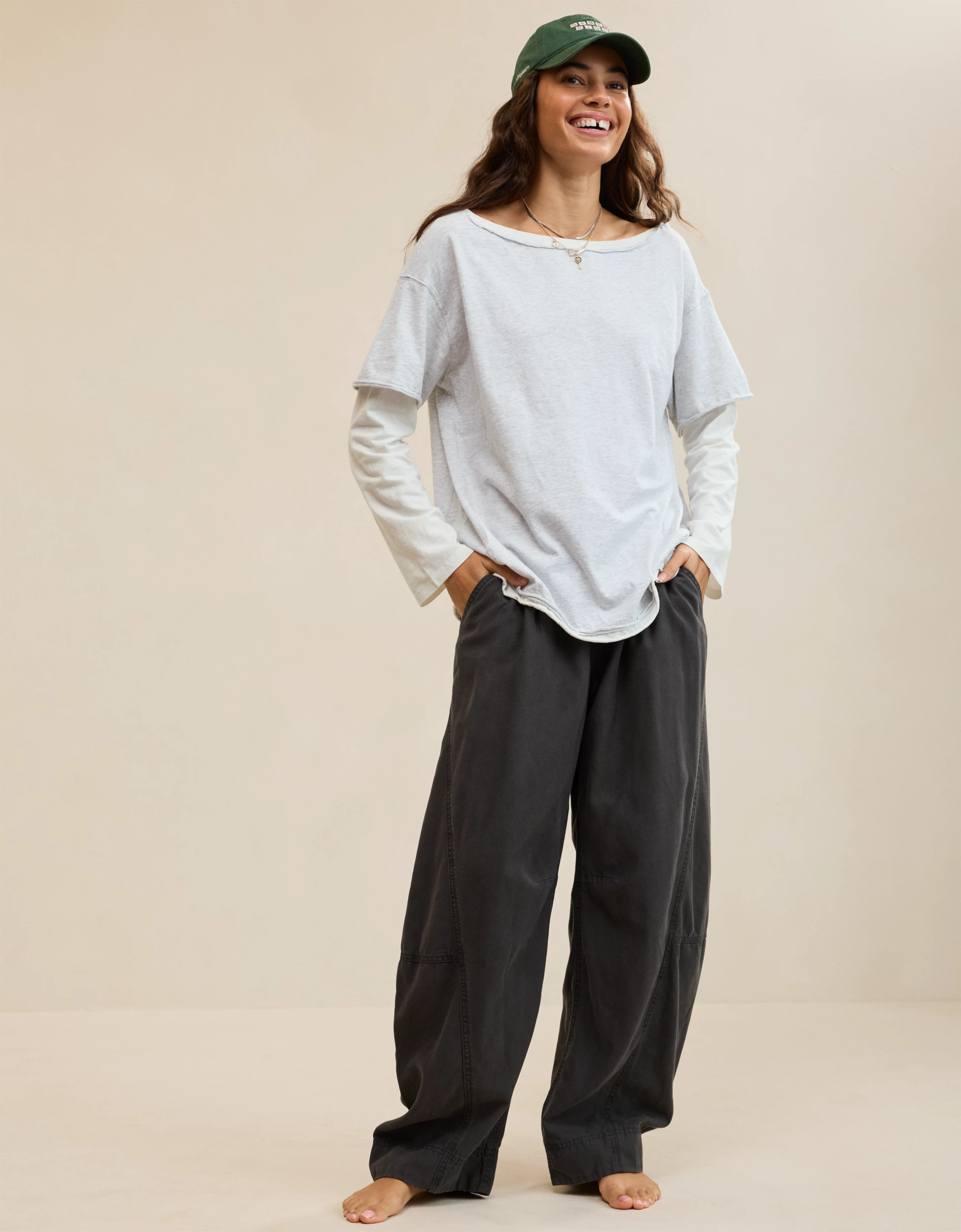 Aerie Cozy Oversized Layered Off-The-Shoulder Boyfriend T-Shirt | Aerie