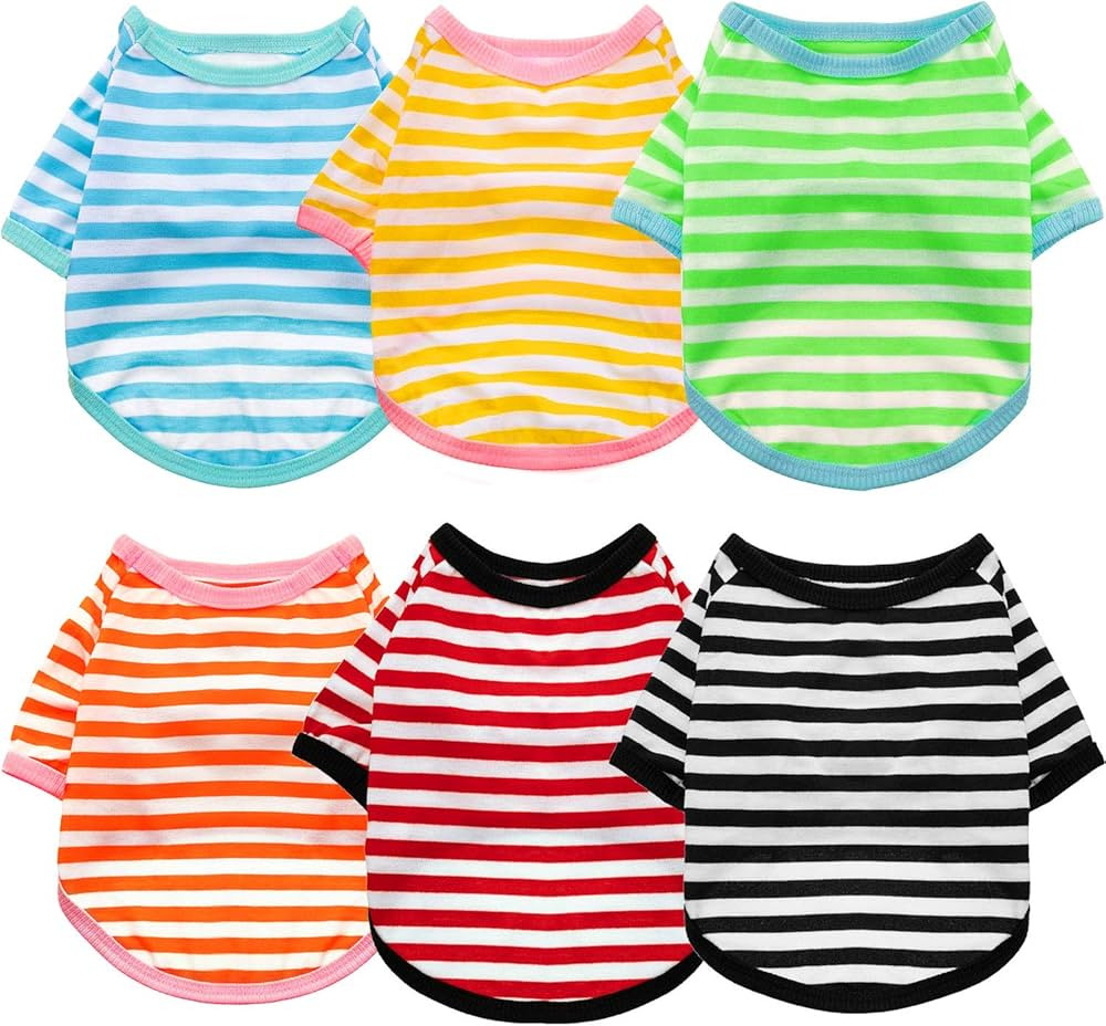 6 Pieces Dog Striped T-Shirt Dog Shirt Breathable Pet Apparel Colorful Puppy Sweatshirt Dog Cloth... | Amazon (US)