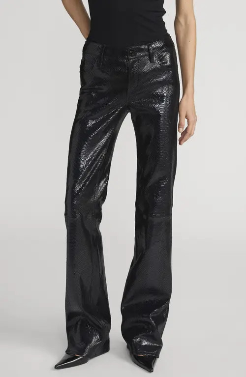 FRAME Faux Snakeskin Leather Bootcut Pants in Black Snake at Nordstrom, Size 30 | Nordstrom