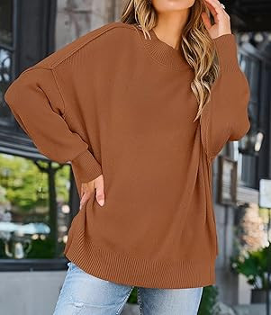 ZESICA Women's Fall 2025 Casual Long Sleeve Crew Neck Side Slit Oversized Ribbed Knit Pullover Sw... | Amazon (US)