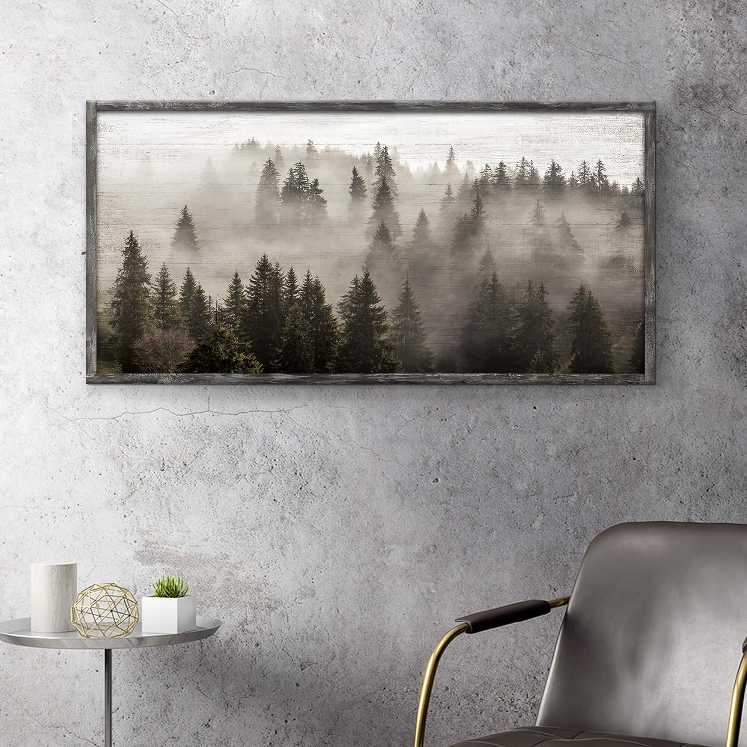 Foggy Forest Wooden Wall Art: Landscape Mountain Artwork Prints with Wooden Framed for Living Roo... | Amazon (US)