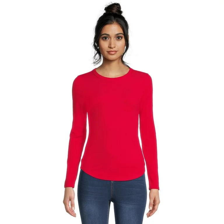 No Boundaries Women's Juniors Ribbed Crewneck Tee with Long Sleeves, Sizes XS-XXXL | Walmart (US)