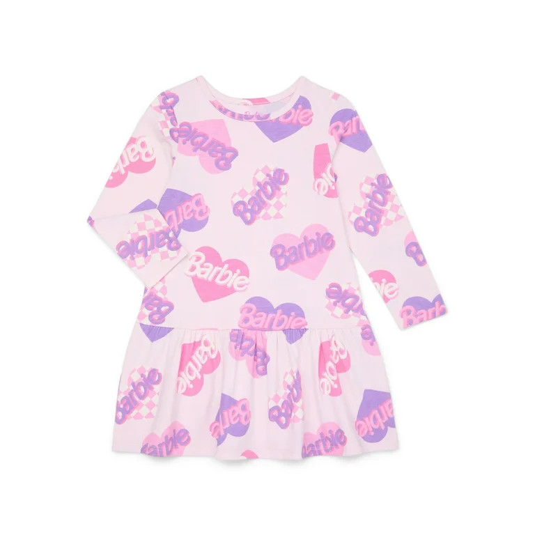 Barbie Toddler Girls Print Drop Waist Dress with Long Sleeves, Sizes 12M-5T | Walmart (US)