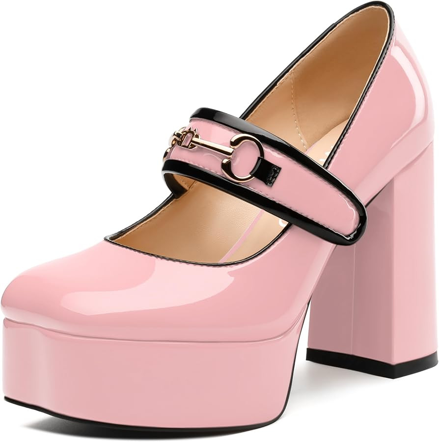 NUMALEO Mary Jane Shoes for Women Platform Mary Jane Heels High Chunky Block Closed Square Toe St... | Amazon (US)