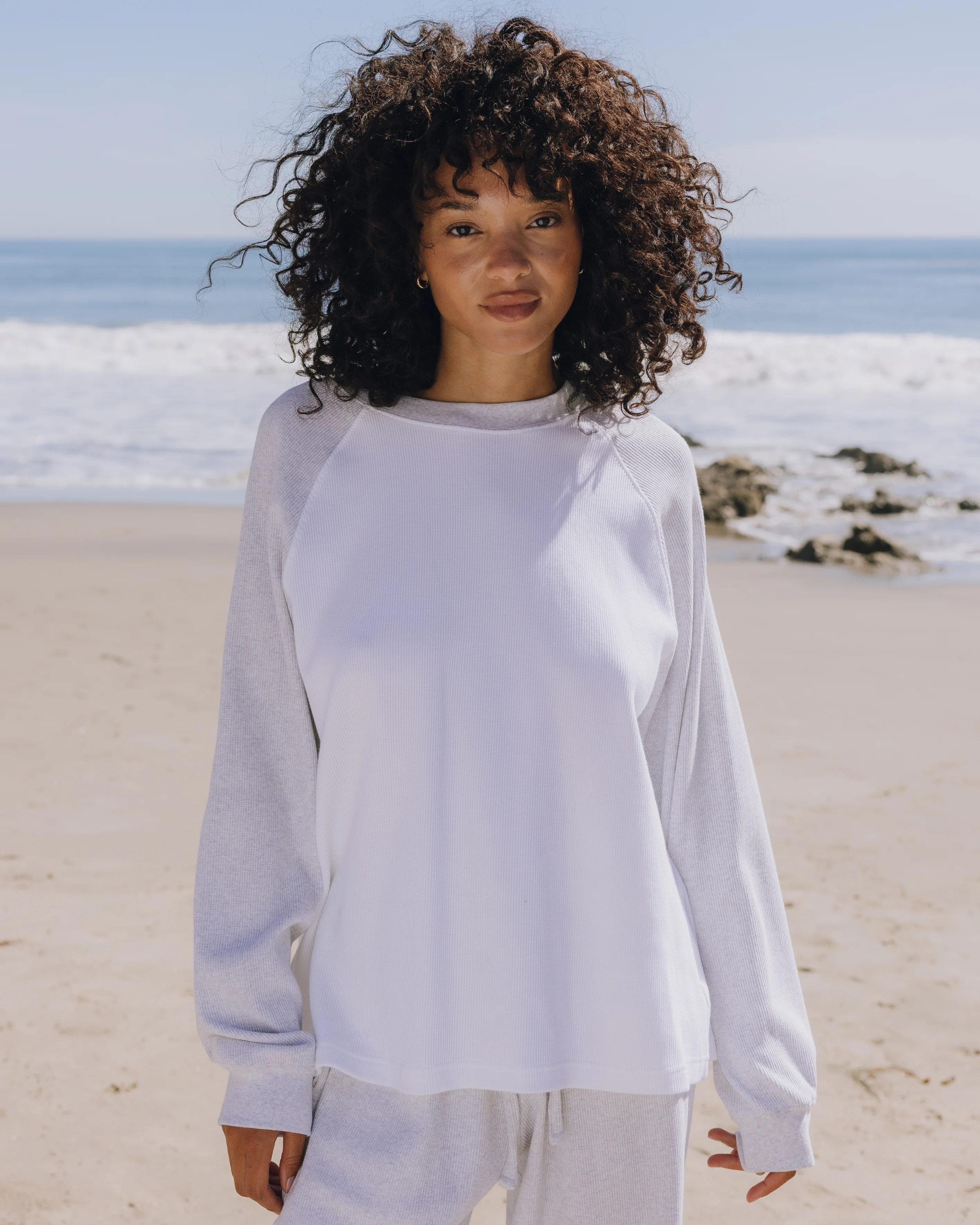 Oversized Raglan Thermal - Light Grey + White | Daily Drills LLC