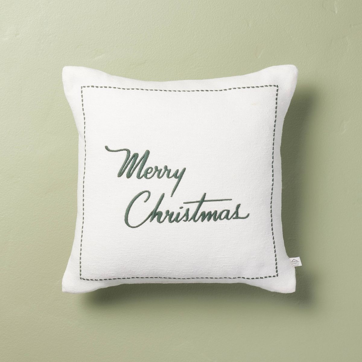 14"x14" Embroidered Merry Christmas Square Throw Pillow Cream/Green - Hearth & Hand™ with Magno... | Target