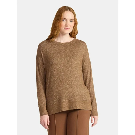Time and Tru Women's Hacci Knit Tee with Long Sleeves, Sizes XS-XXXL | Walmart (US)
